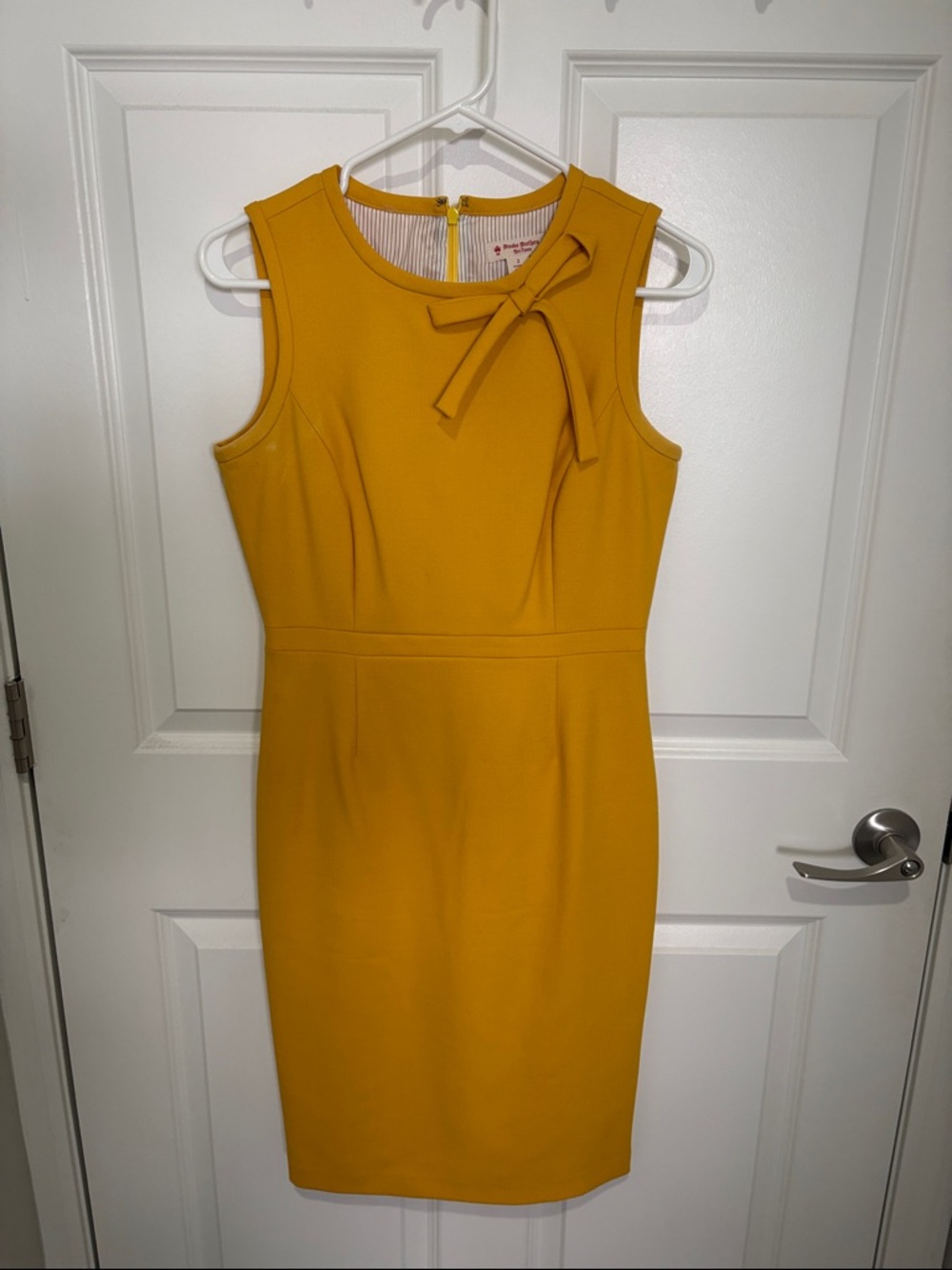 Brooks Brothers Mustard Yellow Sleeveless Bow Sheath Dress